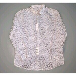 NEW Bar III Slim Fit Stretch Cotton Button Shirt Floral White Pink 17-17.5 34/35